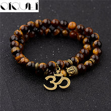 Indlæs billede til gallerivisning OIQUEI Antique Yoga Om Charm Metal Pendant Buddha Men Bracelet Jewelry 2018 Tiger Eye Stone Lava Rock Buddhist Prayer Bracelets