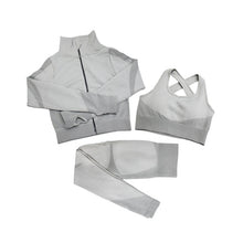 Charger l'image dans la galerie, Fitness Suits Yoga Women Outfits 3pcs Sets Long Sleeve Shirt+Sport Bra+Seamless Leggings Workout Running Clothing Gym Wear,LF051