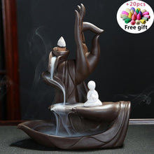 Load image into Gallery viewer, Zen Buddha Hand Incense Burners Backflow Incense Burner Holder Lotus Home Decor Joss Stick Aroma Tower Censer With20PCS Cones