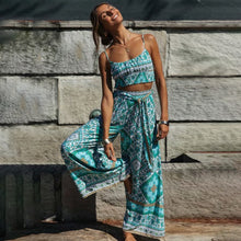 Load image into Gallery viewer, Jastie Boho Vintage Pattern Print Women 2 Piece Set Spring 2020 Midriff Baring Wide Leg Pant Retro Chic Beach Vacation Women Set