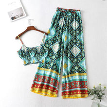 Load image into Gallery viewer, Jastie Boho Vintage Pattern Print Women 2 Piece Set Spring 2020 Midriff Baring Wide Leg Pant Retro Chic Beach Vacation Women Set
