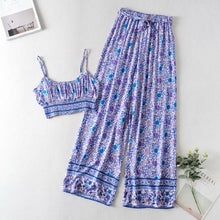 Load image into Gallery viewer, Jastie Boho Vintage Pattern Print Women 2 Piece Set Spring 2020 Midriff Baring Wide Leg Pant Retro Chic Beach Vacation Women Set