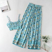 Load image into Gallery viewer, Jastie Boho Vintage Pattern Print Women 2 Piece Set Spring 2020 Midriff Baring Wide Leg Pant Retro Chic Beach Vacation Women Set