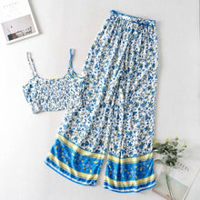 Load image into Gallery viewer, Jastie Boho Vintage Pattern Print Women 2 Piece Set Spring 2020 Midriff Baring Wide Leg Pant Retro Chic Beach Vacation Women Set