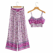 Load image into Gallery viewer, Jastie Boho Vintage Pattern Print Women 2 Piece Set Spring 2020 Midriff Baring Wide Leg Pant Retro Chic Beach Vacation Women Set