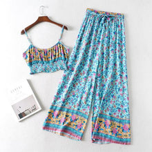 Load image into Gallery viewer, Jastie Boho Vintage Pattern Print Women 2 Piece Set Spring 2020 Midriff Baring Wide Leg Pant Retro Chic Beach Vacation Women Set