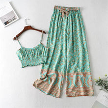 Load image into Gallery viewer, Jastie Boho Vintage Pattern Print Women 2 Piece Set Spring 2020 Midriff Baring Wide Leg Pant Retro Chic Beach Vacation Women Set