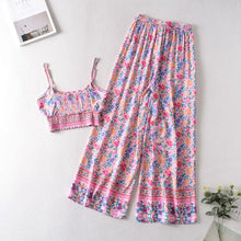 Load image into Gallery viewer, Jastie Boho Vintage Pattern Print Women 2 Piece Set Spring 2020 Midriff Baring Wide Leg Pant Retro Chic Beach Vacation Women Set