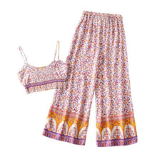 Load image into Gallery viewer, Jastie Boho Vintage Pattern Print Women 2 Piece Set Spring 2020 Midriff Baring Wide Leg Pant Retro Chic Beach Vacation Women Set