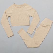 Load image into Gallery viewer, Peeli Ribbed Seamless Yoga Set Sport Suit Workout Clothes for Women Long Sleeve Gym Crop Top High Waist Leggings Fitness Set