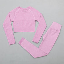 Load image into Gallery viewer, Peeli Ribbed Seamless Yoga Set Sport Suit Workout Clothes for Women Long Sleeve Gym Crop Top High Waist Leggings Fitness Set