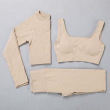 Load image into Gallery viewer, Peeli Ribbed Seamless Yoga Set Sport Suit Workout Clothes for Women Long Sleeve Gym Crop Top High Waist Leggings Fitness Set