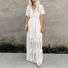 画像をギャラリービューアに読み込む, Jastie 2021 Summer Boho Women Maxi Dress Loose Embroidery White Lace long Tunic Beach Dress Vacation Holiday Women Clothing