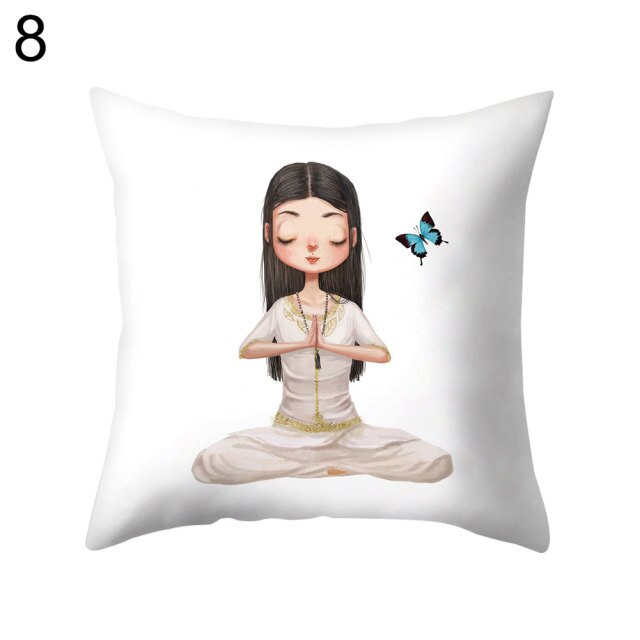 Meditation Girl Square Throw Pillow Protector Case Cushion Cover Bedding Article