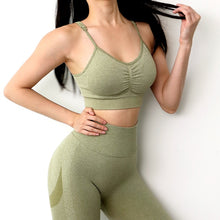 Indlæs billede til gallerivisning Women Seamless Yoga Set Fitness Sports Suits Gym Clothing Long Sleeve Crop Top Shirts High Waist Running Leggings Workout Pants
