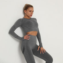 Načíst obrázek do prohlížeče Galerie, Women Seamless Yoga Set Fitness Sports Suits Gym Clothing Long Sleeve Crop Top Shirts High Waist Running Leggings Workout Pants
