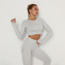 Lade das Bild in den Galerie-Viewer, Women Seamless Yoga Set Fitness Sports Suits Gym Clothing Long Sleeve Crop Top Shirts High Waist Running Leggings Workout Pants
