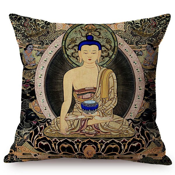 Vintage Classical Buddha Buddhism Art Decorative Pillow Cover Religion Meditation Chinese Style Home Decor Sofa Cushion Cover